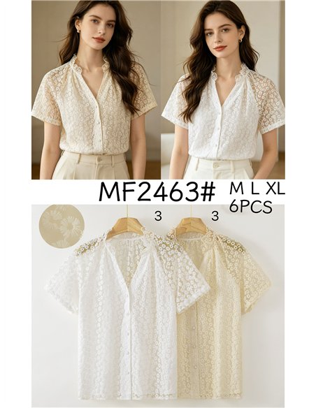 Camicetta in pizzo floreale con colletto a balze