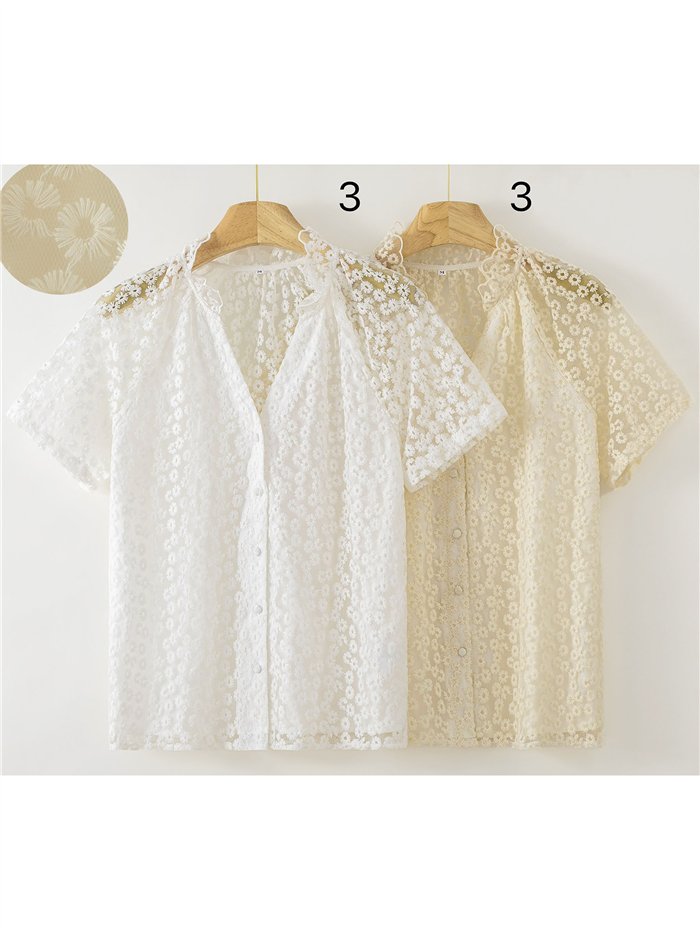 Camicetta in pizzo floreale con colletto a balze