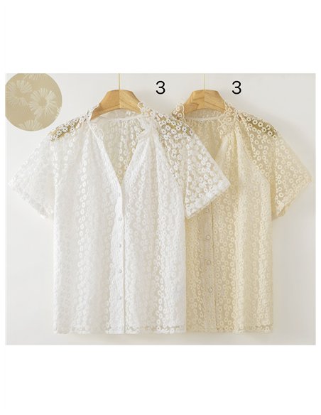 Camicetta in pizzo floreale con colletto a balze