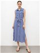 Striped sleeveless shirt dress with belt