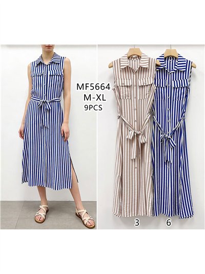 Striped sleeveless shirt dress with belt 2