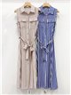 Striped sleeveless shirt dress with belt