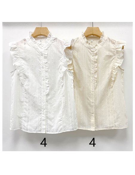 Sleeveless embroidered blouse with ruffles
