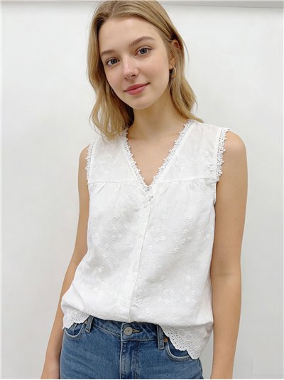Blusa branca bordada sem mangas