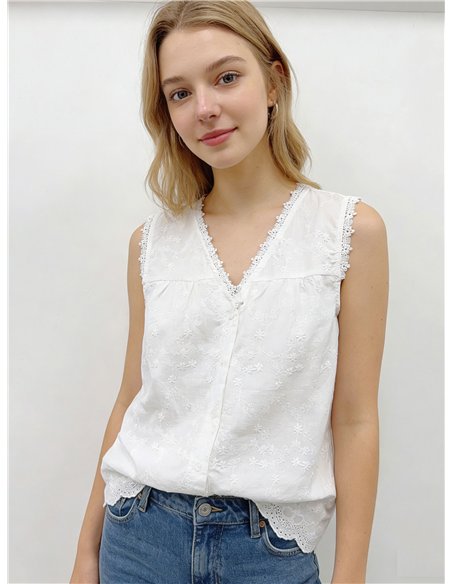 Blusa branca bordada sem mangas