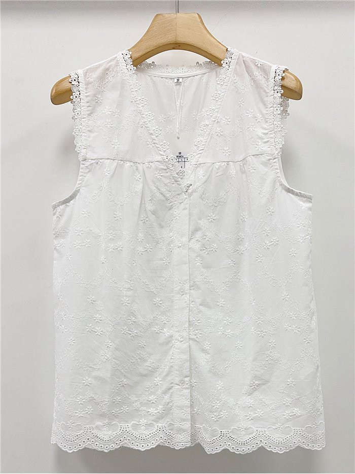 Blusa branca bordada sem mangas