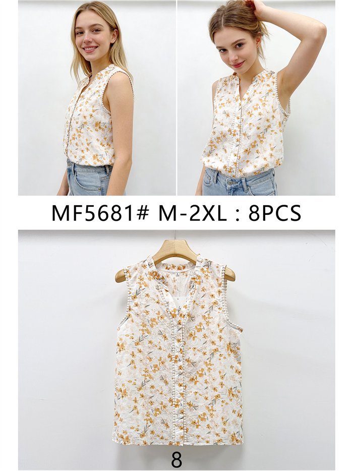 Blusa floral mostaza puntillas sin mangas