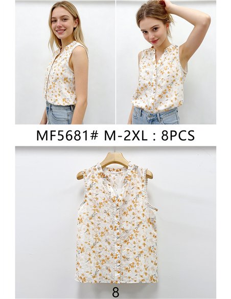 Blusa floral mostaza puntillas sin mangas