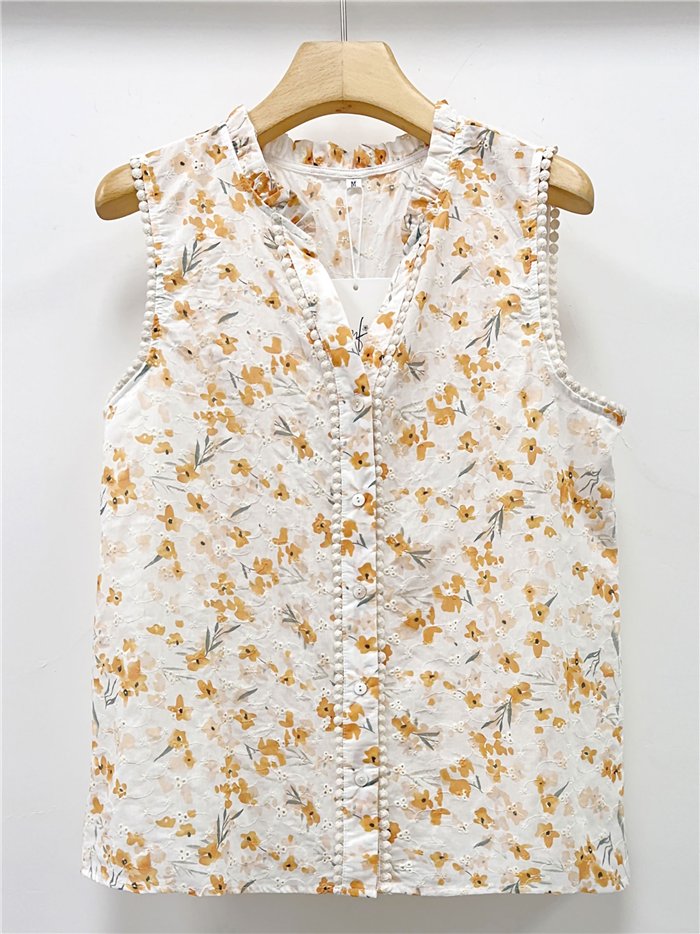 Blusa floral mostaza puntillas sin mangas