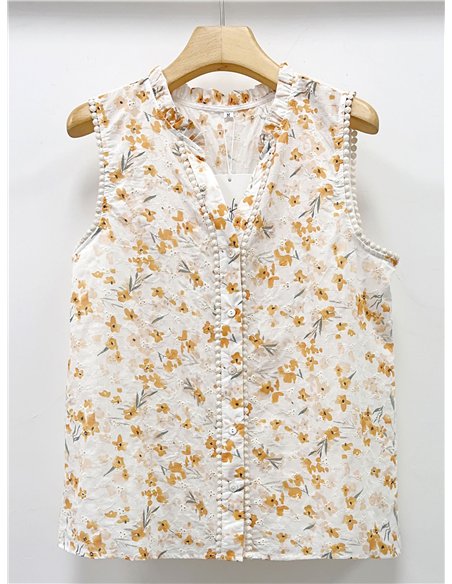 Blusa floral mostaza puntillas sin mangas
