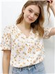 Blusa floral mostaza manga abullonada