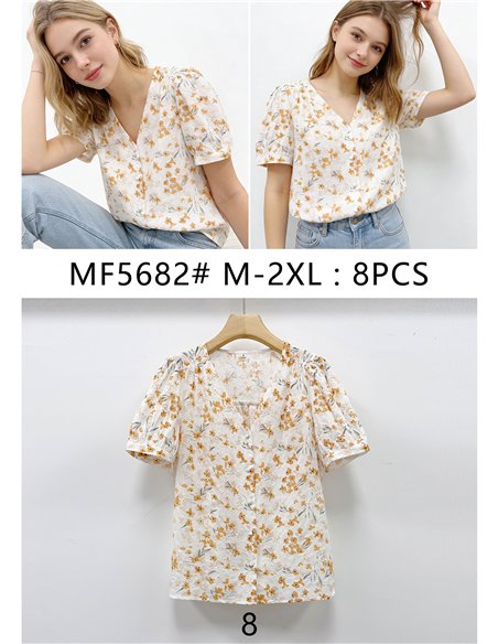 Blusa floral mostaza manga abullonada