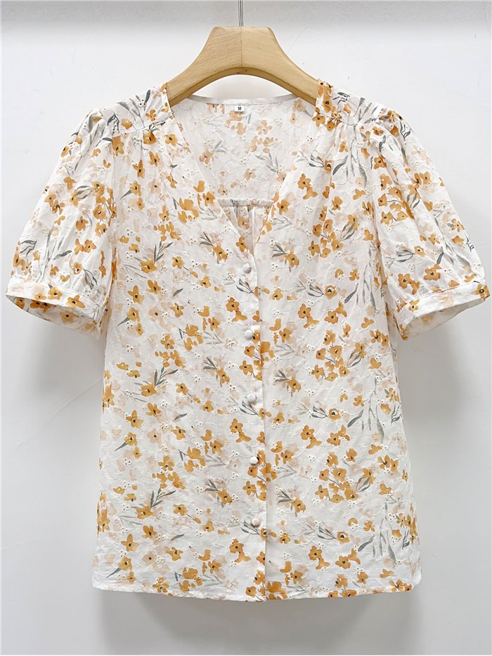 Blusa floral mostaza manga abullonada