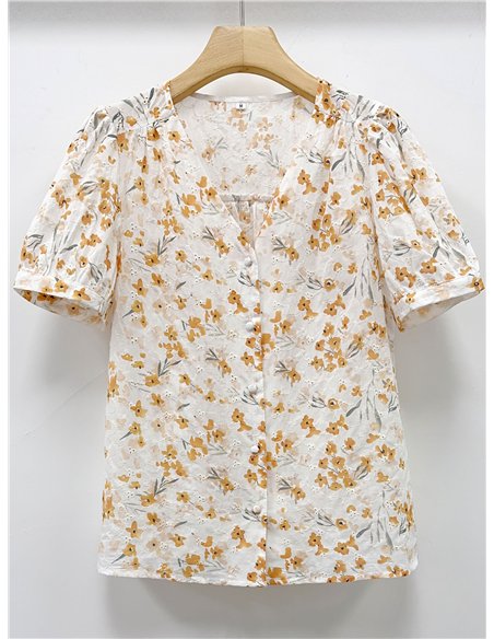 Blusa floral mostaza manga abullonada