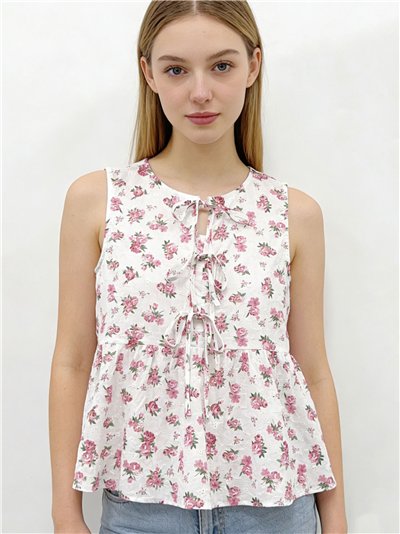 Top floreale senza maniche con laccetti