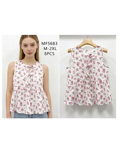 Top floreale senza maniche con laccetti