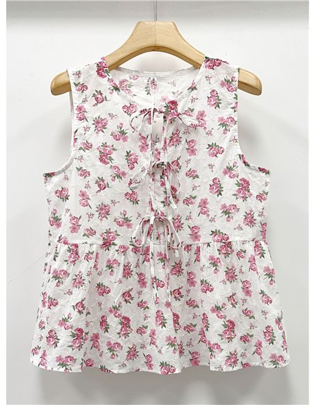 Top floreale senza maniche con laccetti