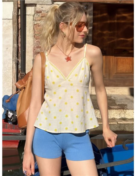 haut en dentelle de lin à pois