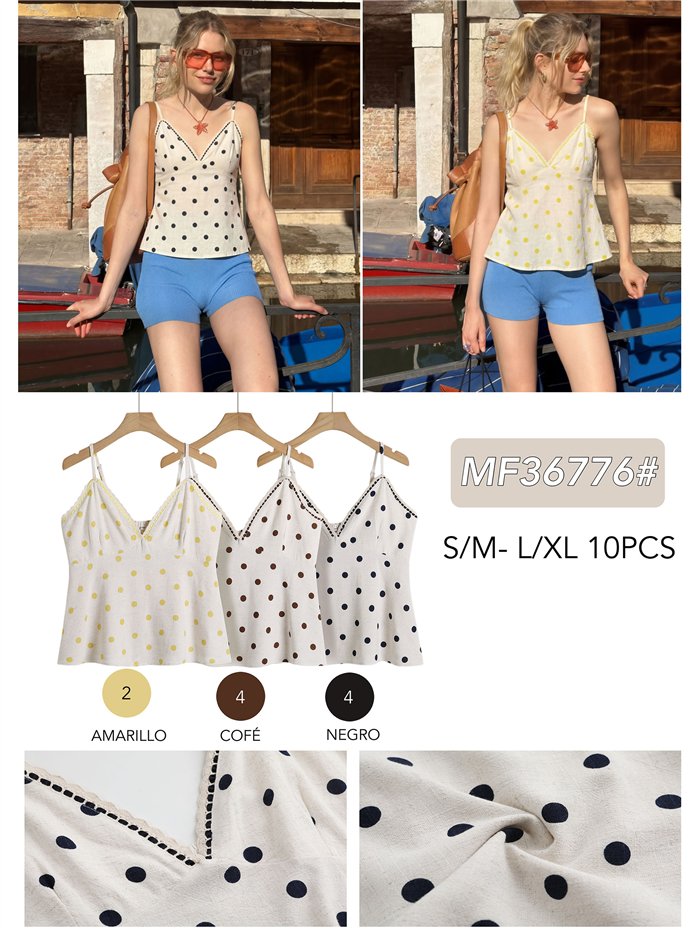 haut en dentelle de lin à pois