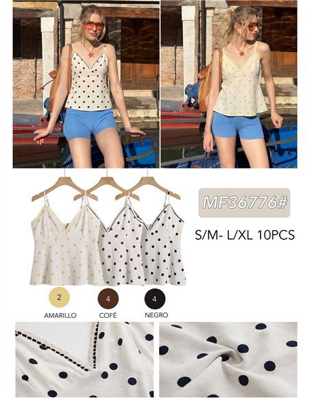 haut en dentelle de lin à pois