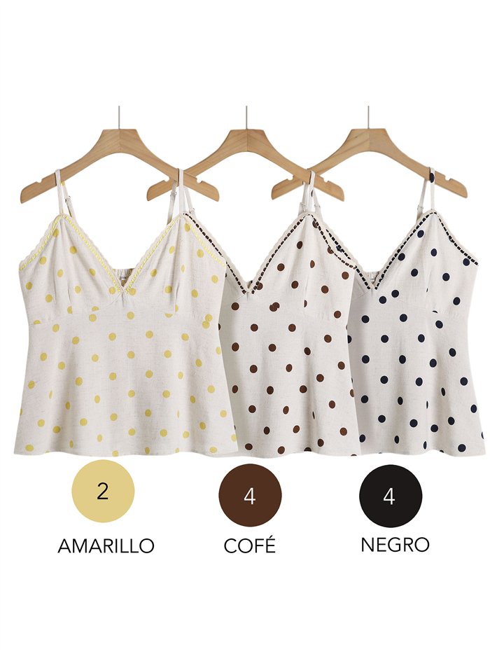 haut en dentelle de lin à pois