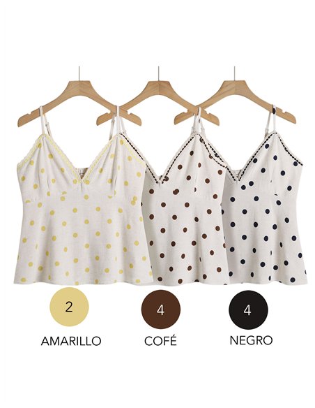 haut en dentelle de lin à pois