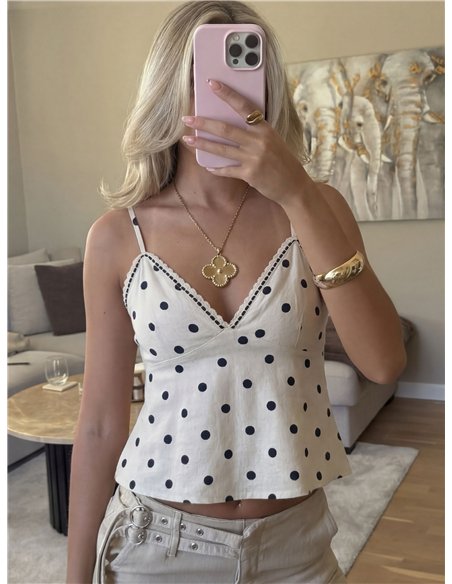 haut en dentelle de lin à pois