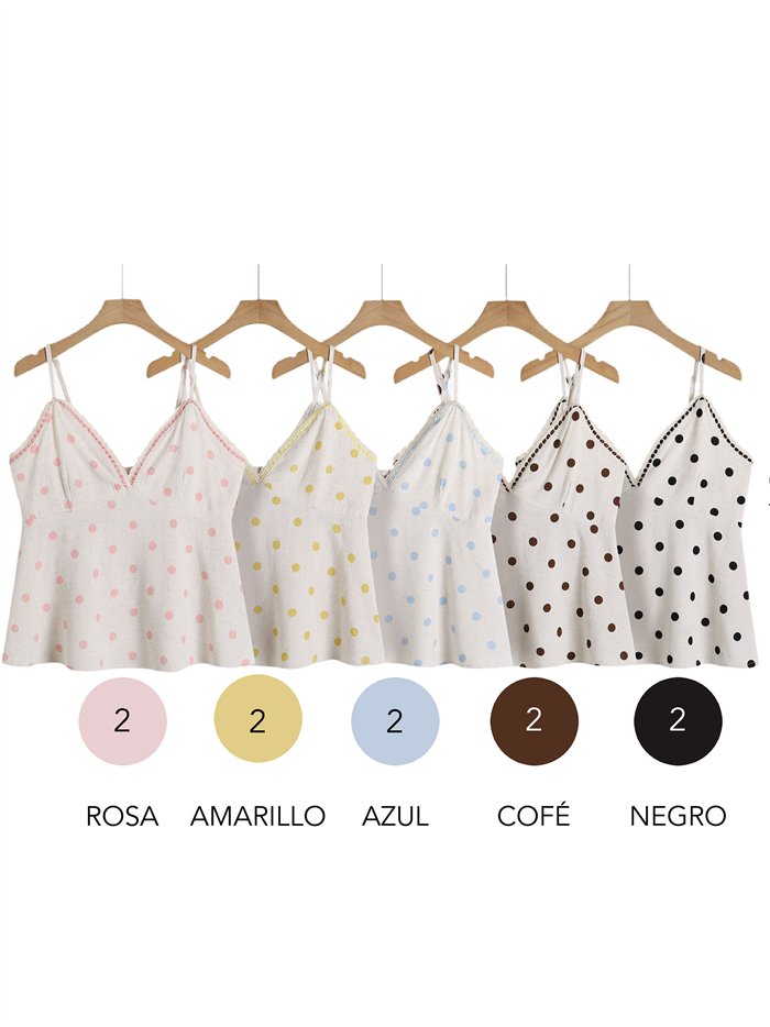 haut en dentelle de lin à pois