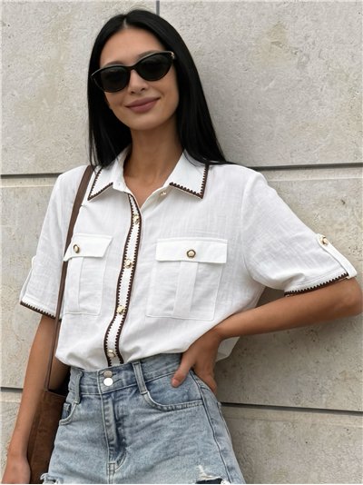 Linen shirt with contrast trim