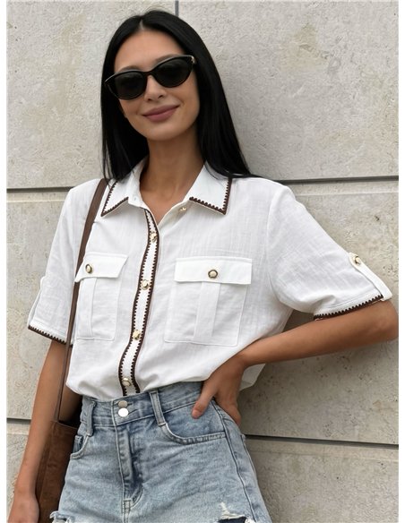 Linen shirt with contrast trim