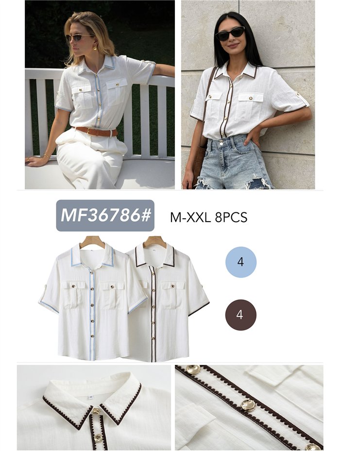 Linen shirt with contrast trim