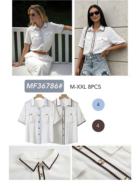 Linen shirt with contrast trim