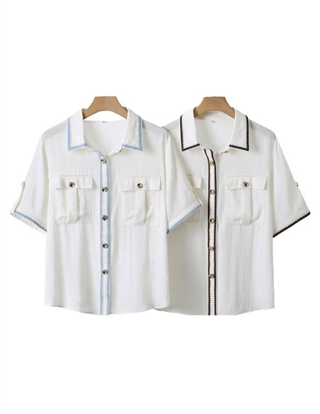 Linen shirt with contrast trim