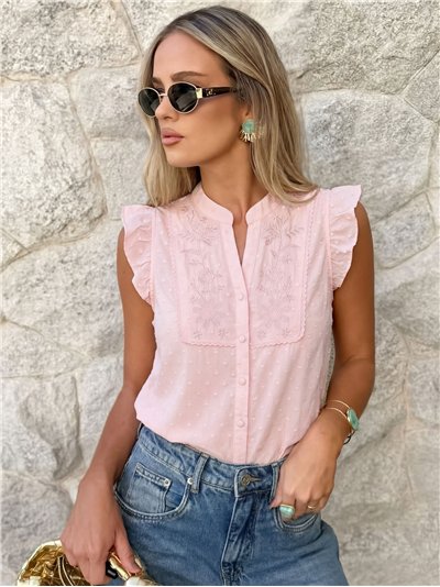 Chemisier brodé à plumes et volants