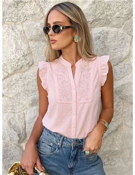 Chemisier brodé à plumes et volants