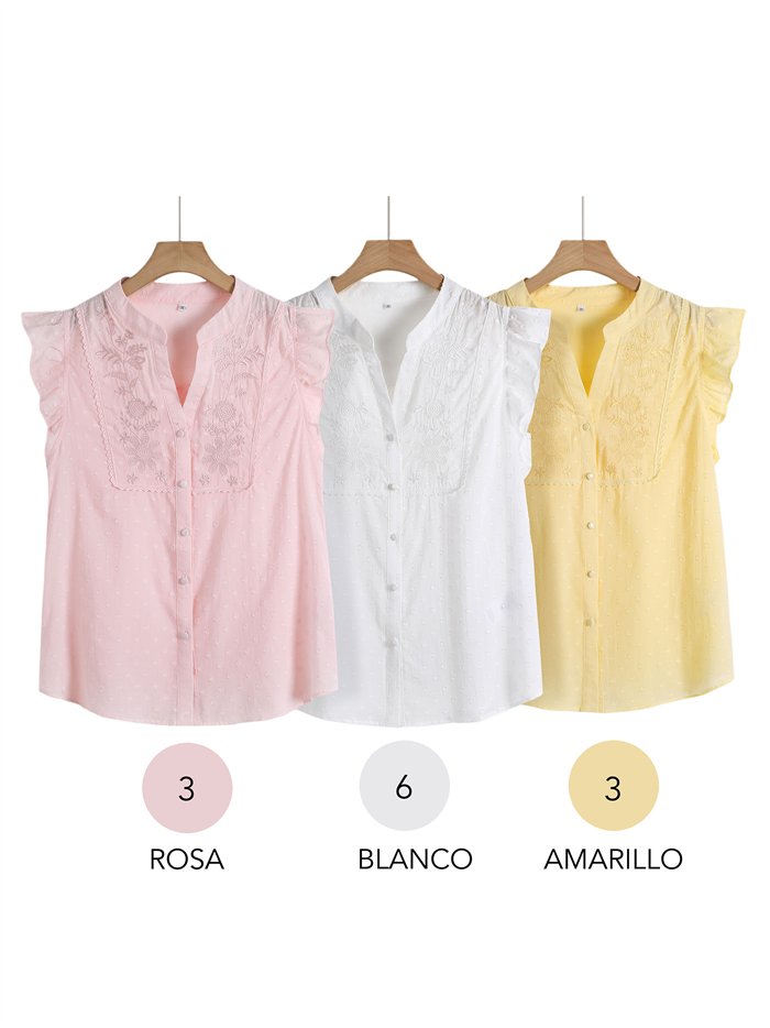 Chemisier brodé à plumes et volants