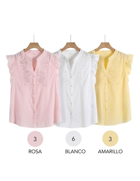 Chemisier brodé à plumes et volants