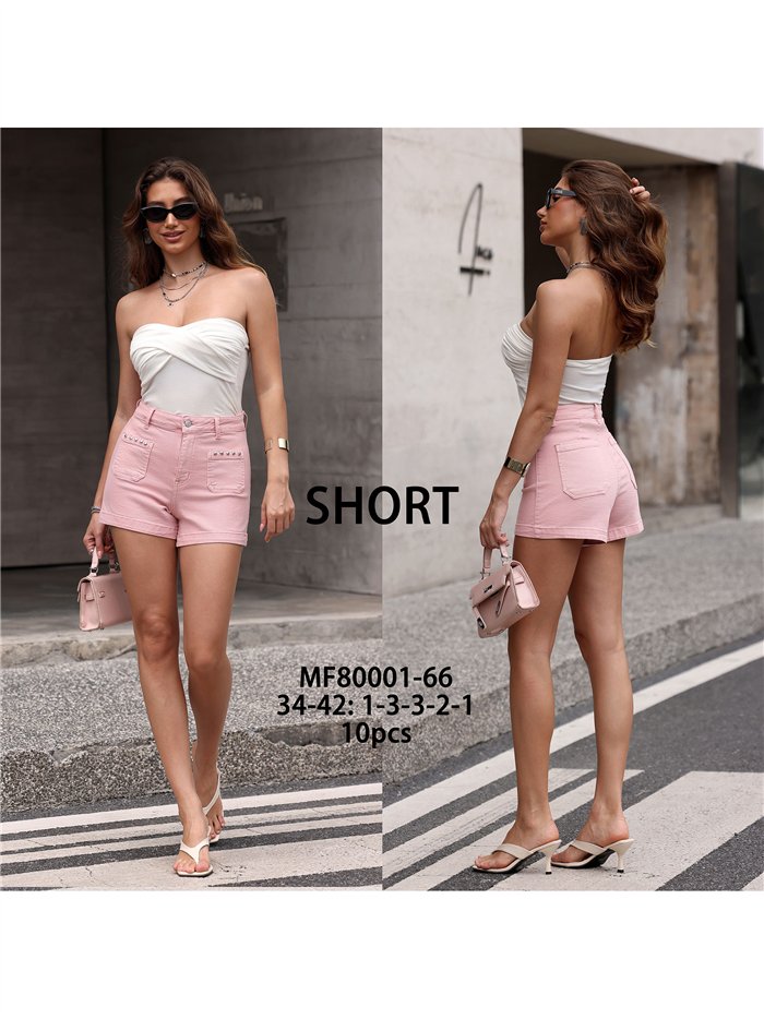 Short en jean rose à clous en forme d'étoile