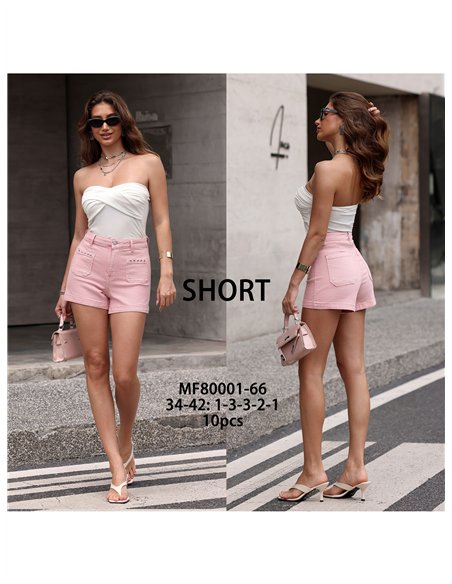 Short en jean rose à clous en forme d'étoile