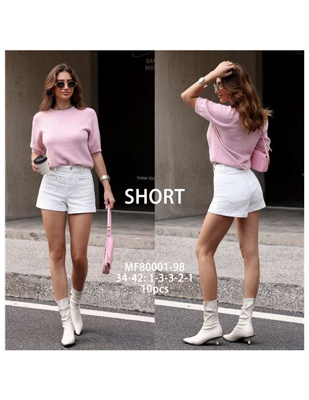 Short en jean blanc à clous en forme d'étoile