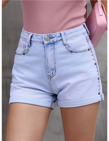 Side stud denim shorts