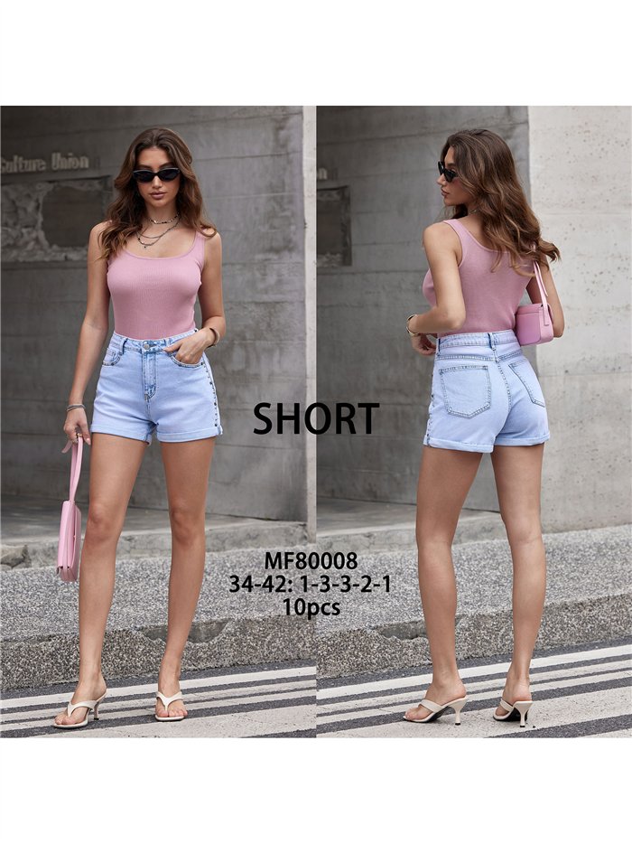 Side stud denim shorts
