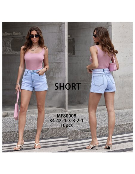 Side stud denim shorts
