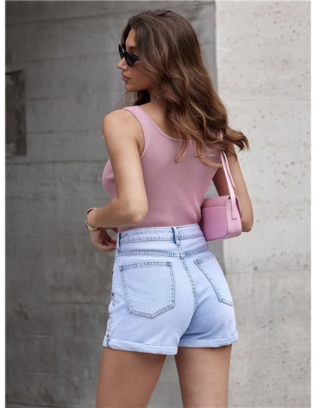 Side stud denim shorts