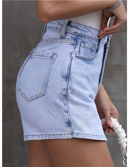 Calças culote jeans com estrela de strass