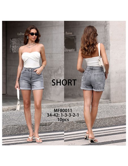 Short en jean gris avec poche à clous en forme d'étoile