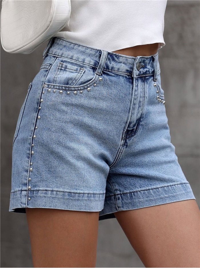 Studded denim shorts