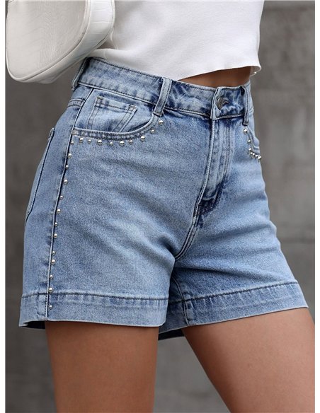 Studded denim shorts