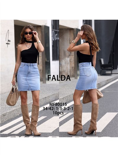 Jupe en jean à mini-poches et écussons étoiles cloutés 2