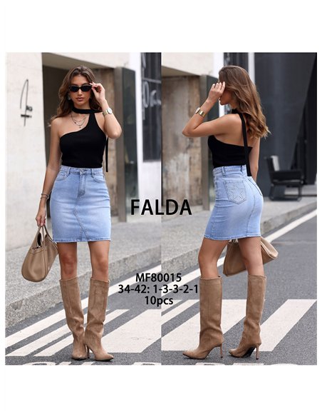 Jupe en jean à mini-poches et écussons étoiles cloutés